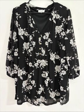Plus Size Siren Lily Black Floral Blouse top size 2x